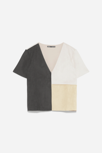 Sample COLOUR BLOCK FAUX SUEDE T-SHIRT